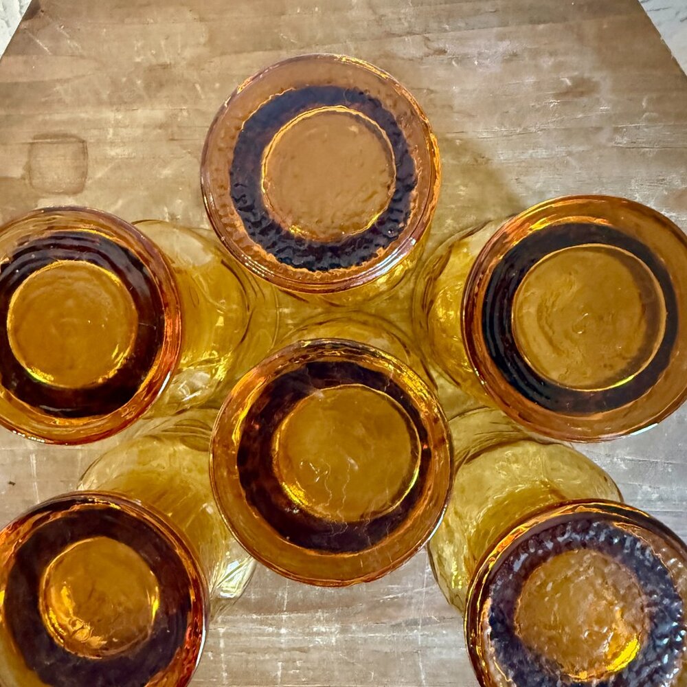Vintage Amber Glass Goblets Set of 6 Floral Pressed Glass Mid Century A - Picture 10 of 10